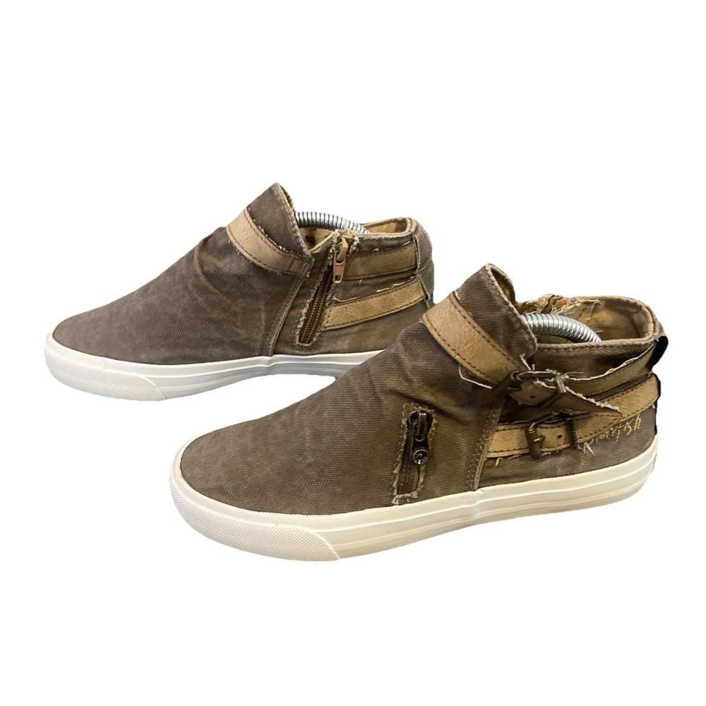 Blowfish Malibu Ankle Booties Women's Size 8 Side Zip Olive Dbl Buckle